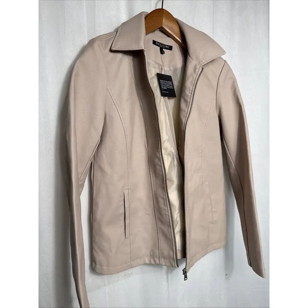Baccini Faux Leather Jacket Women’s Small Feminine Fit Cream Off White Beige NWT - Picture 8 of 9
